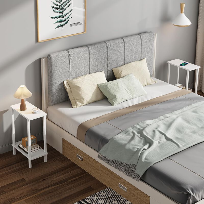 TUTOTAK Small Side Table, Narrow End Table, Skinny Sofa Table, Slim Nightstand, Couch Table, Living Room, Bed Room, White TB01BW