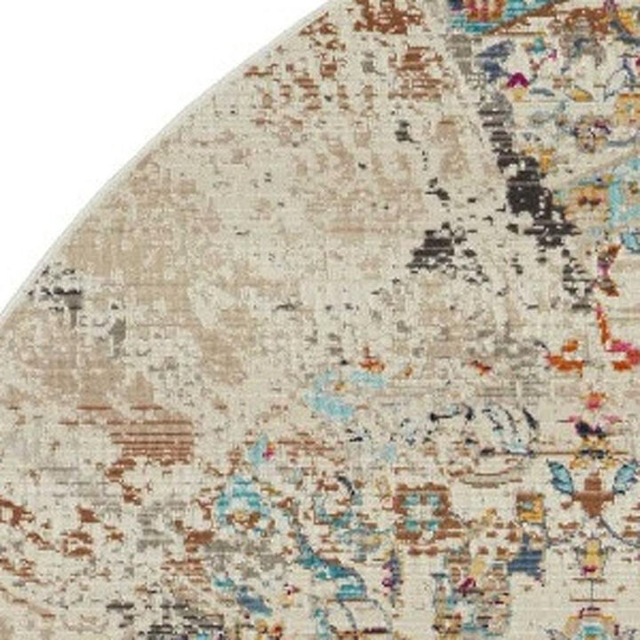 HomeRoots Floral Distressed Round Rug
