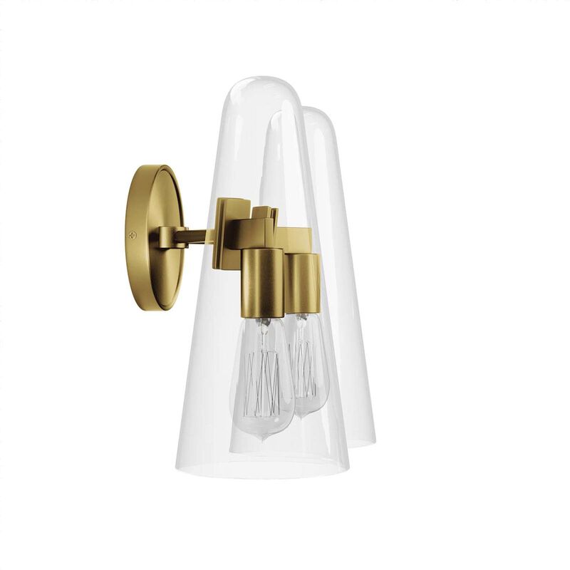Modway Beacon 2-Light Wall Sconce in Clear Satin Brass, Brown, 7 x 12 x 11.5 image number 3