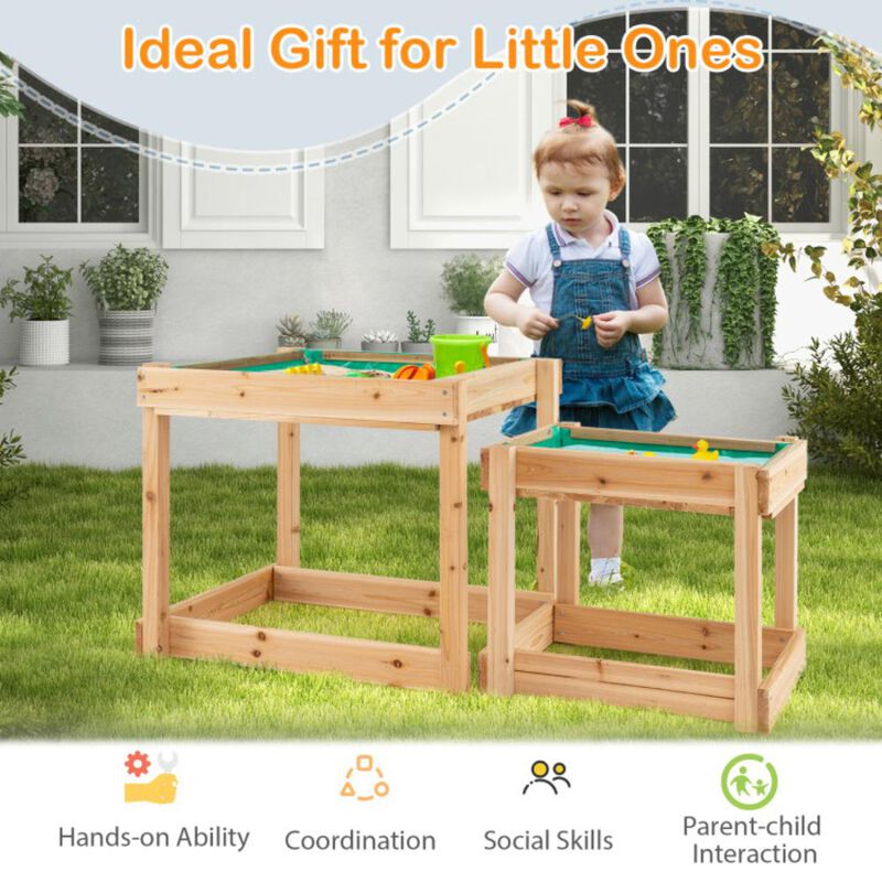 Hivvago Wooden Sand and Water Tables with Protective Cover for Kids