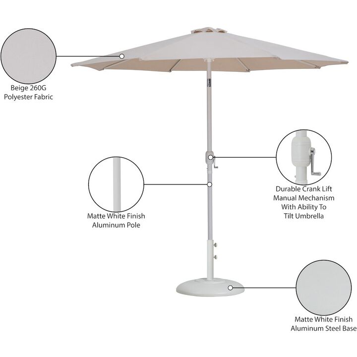 Meridian Furniture Fiji Beige Fabric / Matte White Aluminum Patio Umbrella with Base Sets