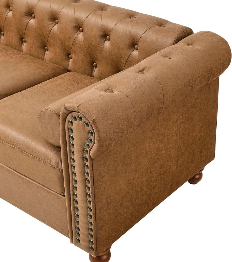 ShipItFurniture Two-Piece Air Leather Chesterfield Sofa and Club Chair Set, Brown image number 7