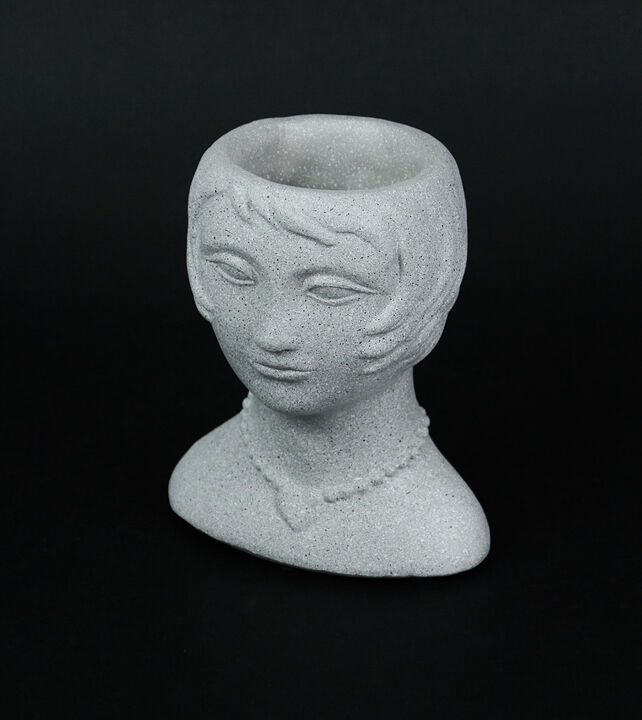 Set of 2 Roaring 20's Flapper Lady Gray Concrete Head Mini Planter 6 Inches Tall
