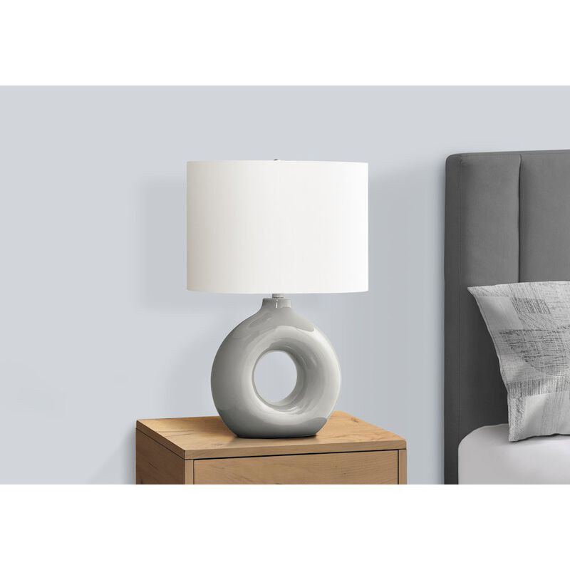 24"H, Table Lamp, Grey Ceramic, Ivory / Cream Shade, Contemporary, Modern