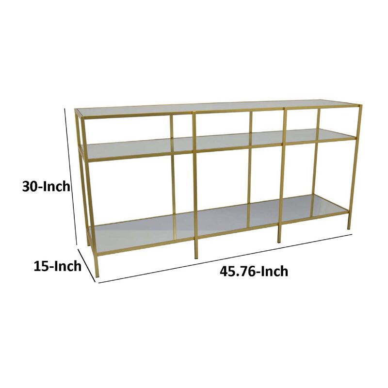 Woly Plant Stand Rack, 2 Glass Shelves, 59 Inch Industrial Gold Metal