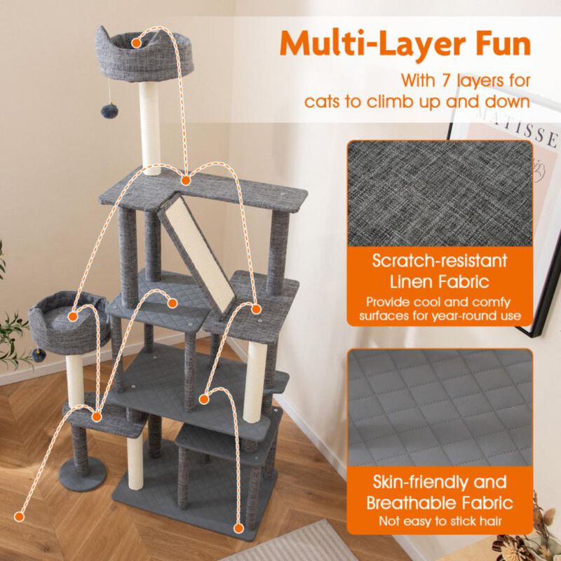 Hivvago 71 Inch Tall Cat Tree Multi-Level Large Cat Tower with Scratching Posts