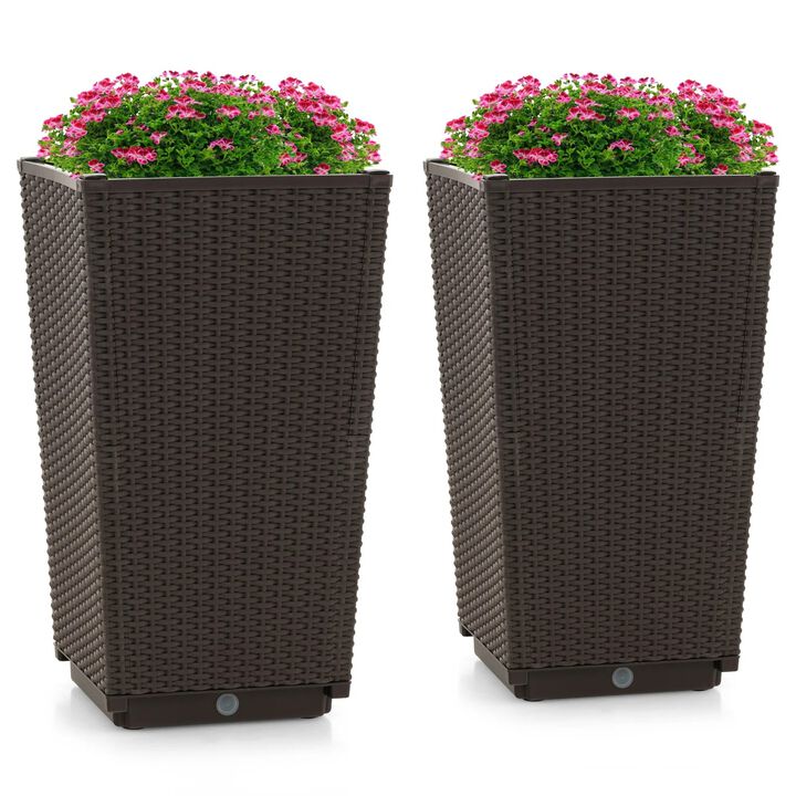 Outdoor Wicker Planter Set of 2 with Drainage Hole, Tall Flower Pots