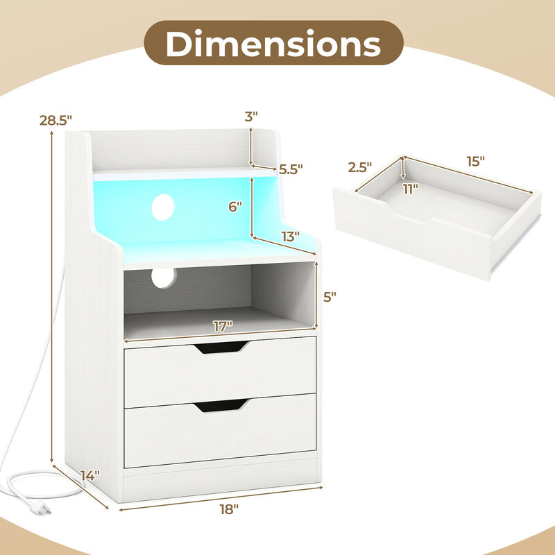 Nightstand End Table with LED Light and Charging Station for Bedroom and Living Room image number 2