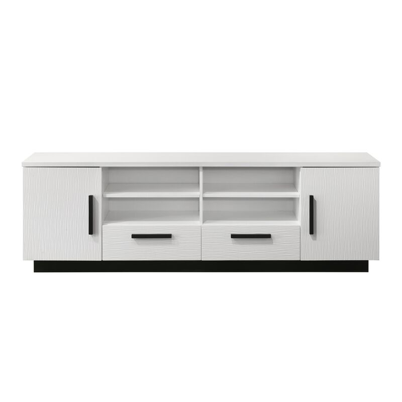 Sda 71 Inch TV Media Console, Door Cabinets, Drawers, Black Handles, White - Benzara