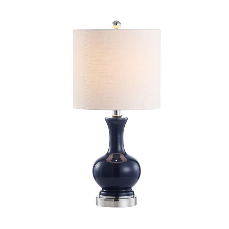 HomeRoots Set of Two 22" Navy Blue And Silver Gourd Bedside Lamps With Drum Shades image number 2