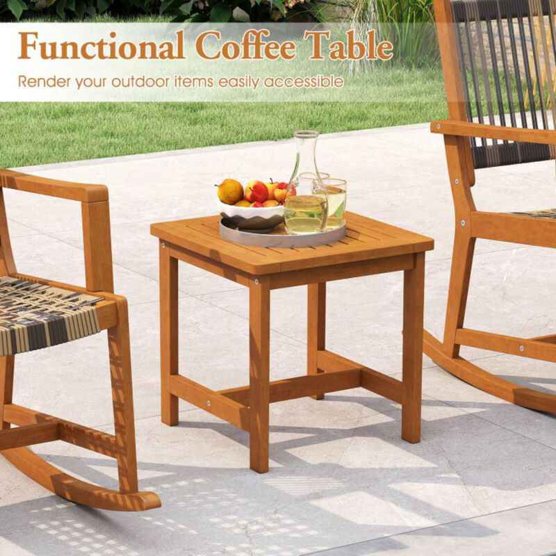 Hivvago 3 Piece Patio Rocking Set Acacia Wood Rocker Bistro Set with Rattan Seat and Back