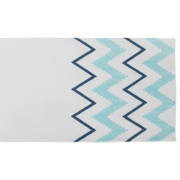 70" Blue and White Chevron Style Embroidered Table Runner