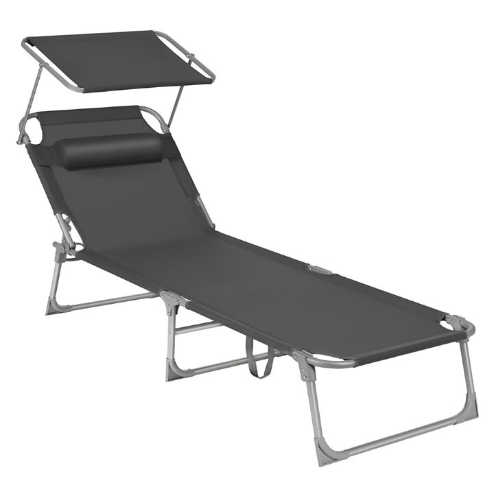 Sun Lounger with Headrest and Adjustable Backrest Canopy Shade