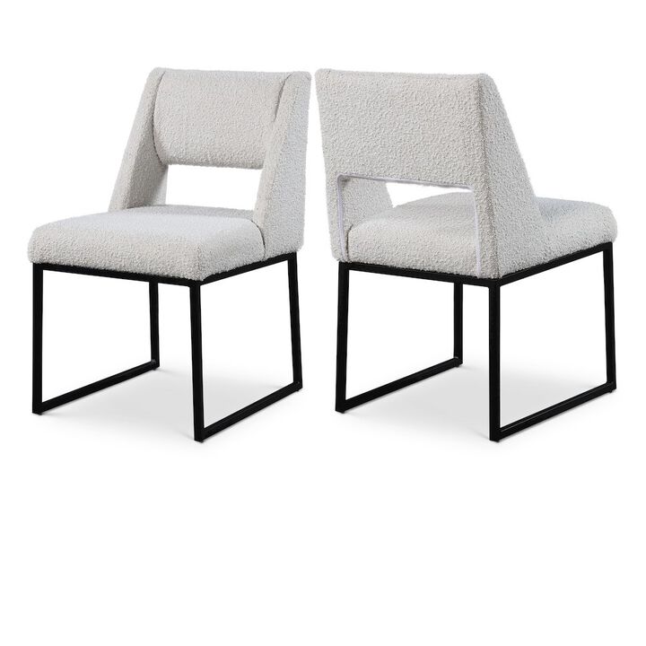 Meridian Furniture Jayce Cream Boucle Fabric Dining Chair, Set of 2
