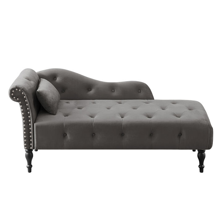 Merax Velvet Chaise Lounge Buttons Tufted Nailhead Trimmed Solid Wood Legs
