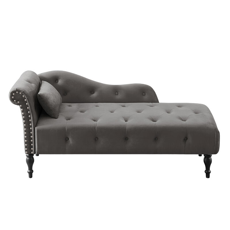 Merax Velvet Chaise Lounge Buttons Tufted Nailhead Trimmed Solid Wood Legs image number 0