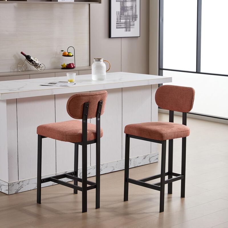 Envelor Counter Height Upholstered Chenille Bar Stool with Metal Legs, Set of 2 image number 1