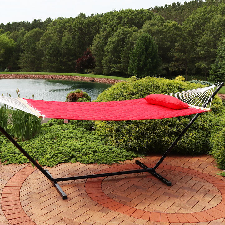 Sunnydaze Large Quilted Fabric Hammock with Spreader Bars and Pillow