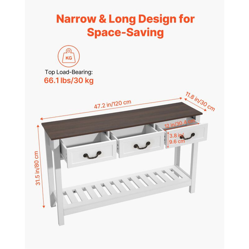 Narrow 47" Console Table Brown White for Living Room & Hallway image number 2