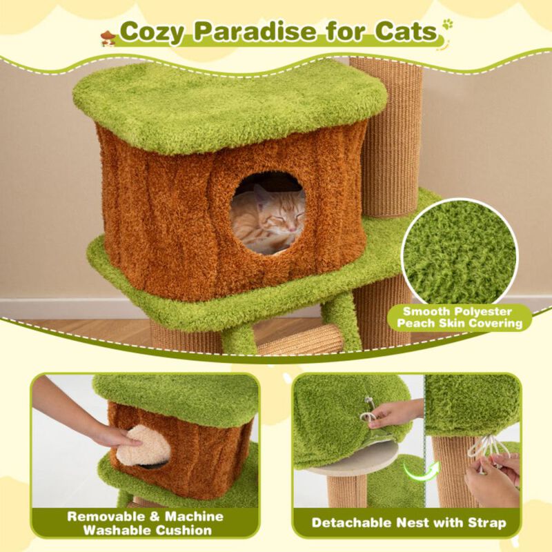 Hivvago Cute Cat Tree for Indoor Cats with Mushroom-shaped Nest Condo and Climbing Ladder
