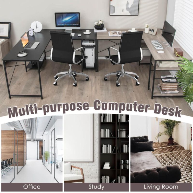 Hivvago L-Shaped Computer Desk with 4 Storage Shelves and Cable Holes