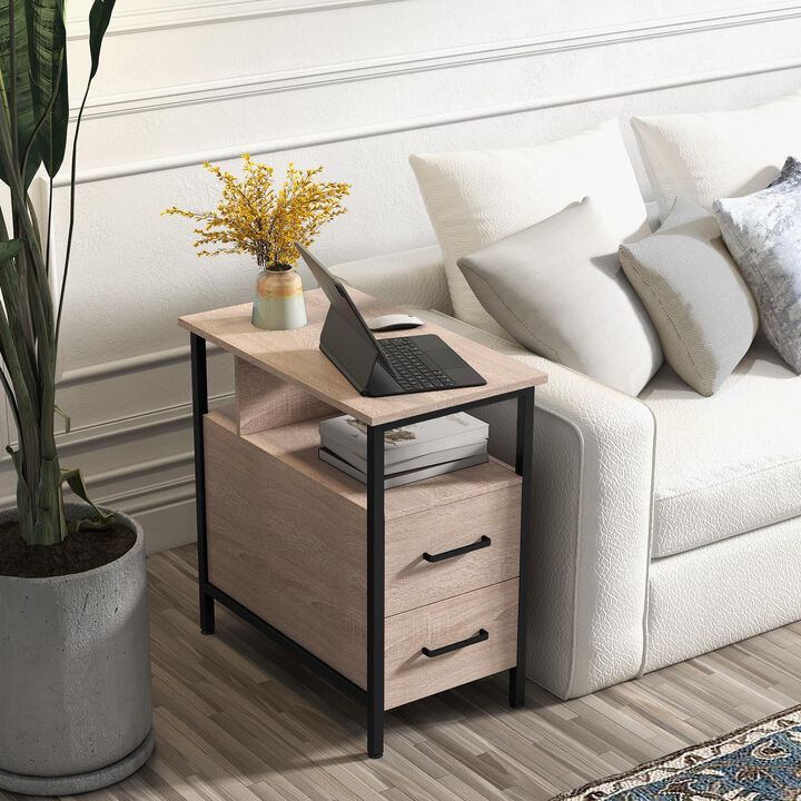 Livofloral Side Tables with Charging Station, Narrow End Table with 2 Wooden Drawers, USB Ports and Power Outlets, Narrow Nights