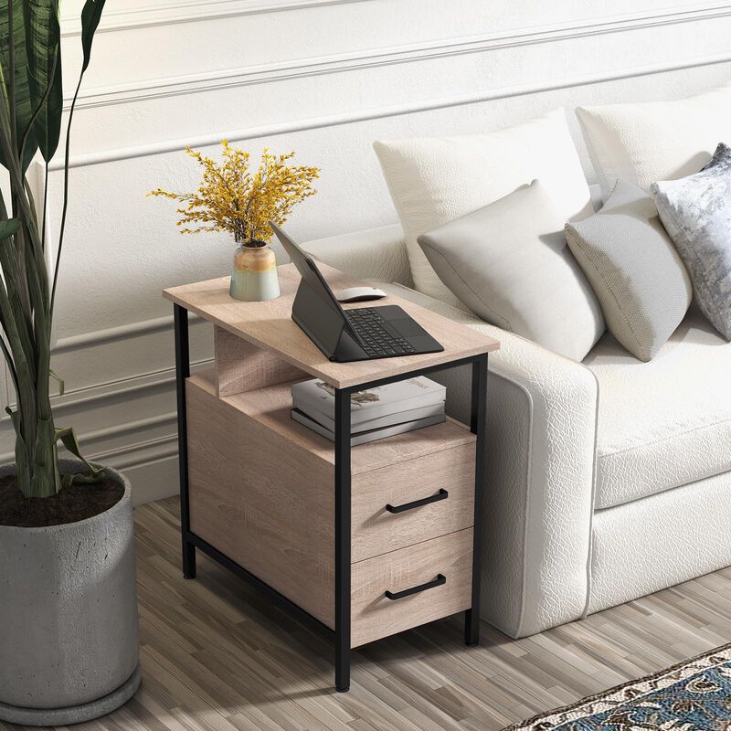 Livofloral Side Tables with Charging Station, Narrow End Table with 2 Wooden Drawers, USB Ports and Power Outlets, Narrow Nights