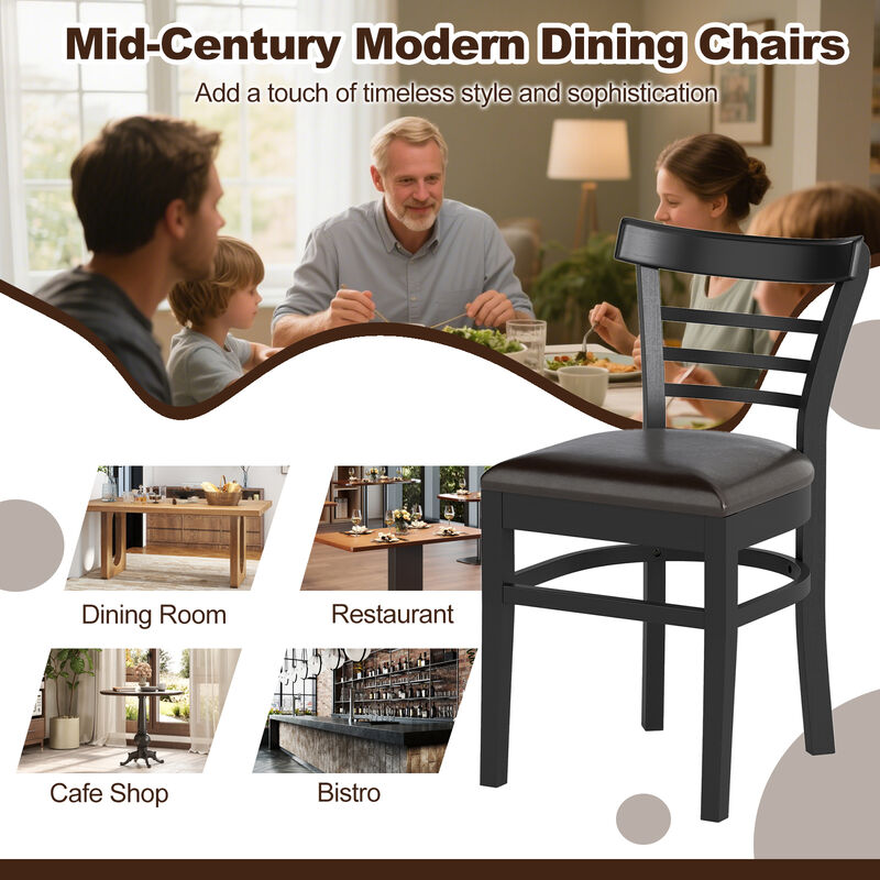 Wooden Dining Chair Set of 2 with Solid Rubber Wood Legs for Restaurant image number 6