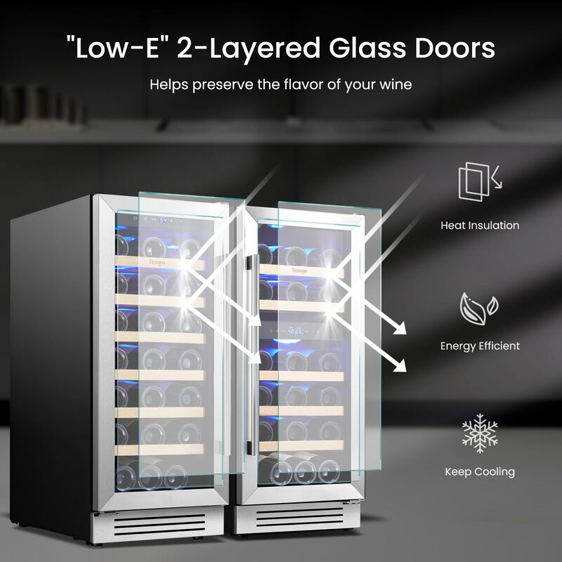 30 inch Wine Refrigerator cooler, Two 15'' Dual Zone Wine Cooler Fridge, Hold 61 Standard 750ml Wine Bottles Built-in image number 3
