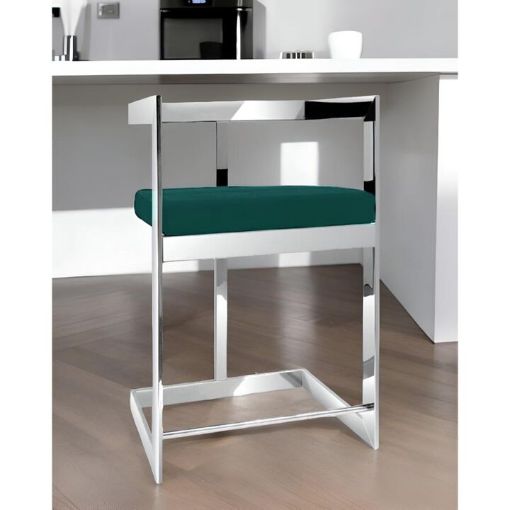 Hivvago 26 Inch Green and Silver Velvet and Stainless Steel Low Back Counter Height Bar Chair