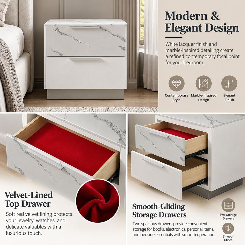 Lumirissiq Marble-Top 2-Drawer Nightstand image number 3