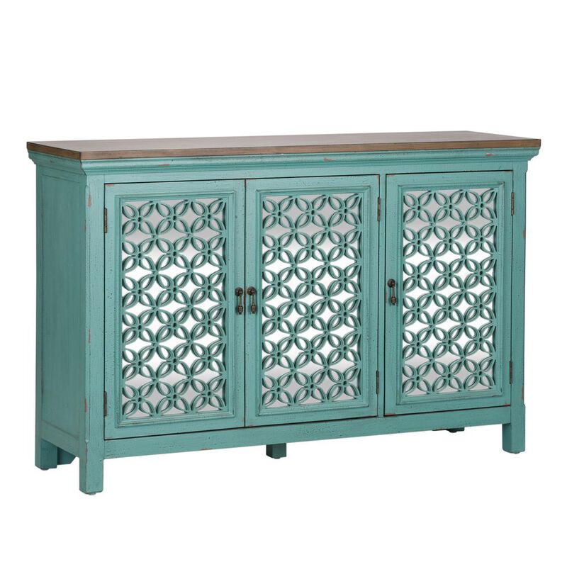 Liberty Furniture Kensington 3 Door Accent Cabinet in Turquoise w/ Worn Wood Tone Top image number 2