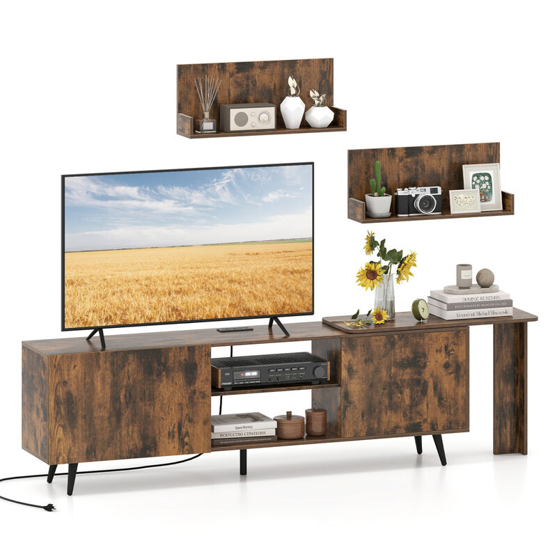 Modern TV Stand with 2 Wall Shelves and Charging Station Outlet image number 3