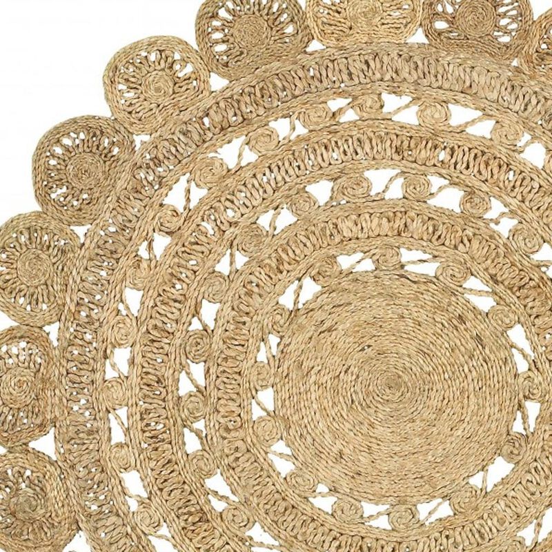 HomeRoots Jute Abstract Geometric Hand Braided Round Rug image number 3