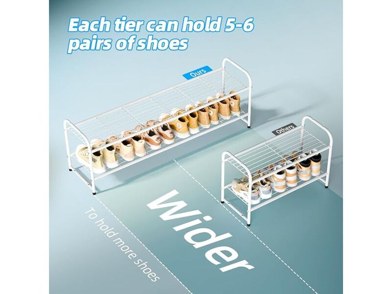 Metal Shoe Organizer 2 Tier Closet Storage White Rack 44 Inch image number 2