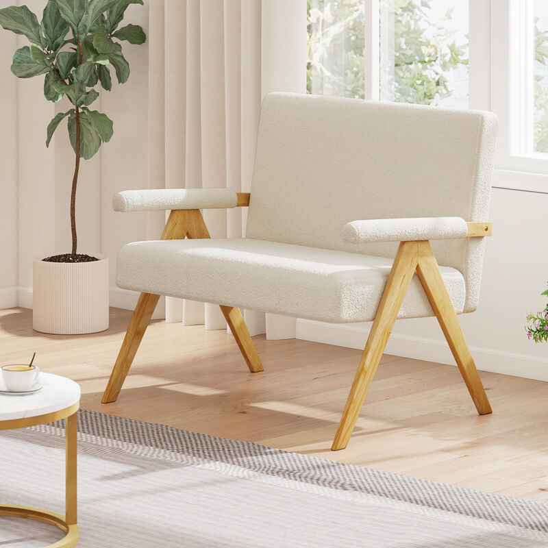 Upholstered Loveseat Sofa with Armrests and Wooden Legs for Living Room image number 3