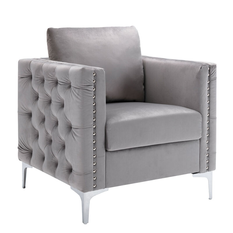 Merax Modern Velvet Armchair Tufted Button Accent Chair
