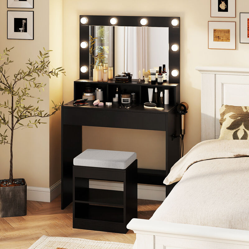 Makeup Vanity Desk with Adjustable 3-Mode Lights and Storage Shelves image number 3