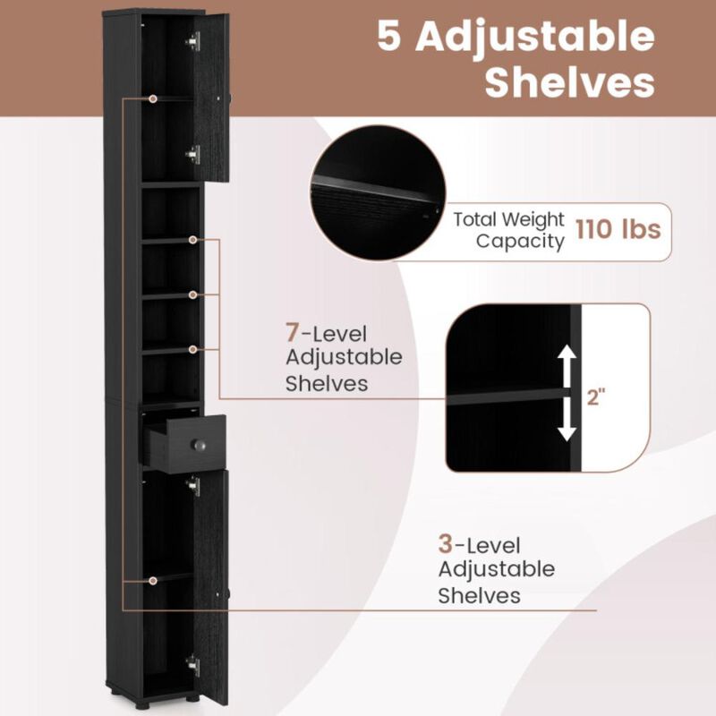 Hivvago Freestanding Slim Bathroom Cabinet with Drawer and Adjustable Shelves