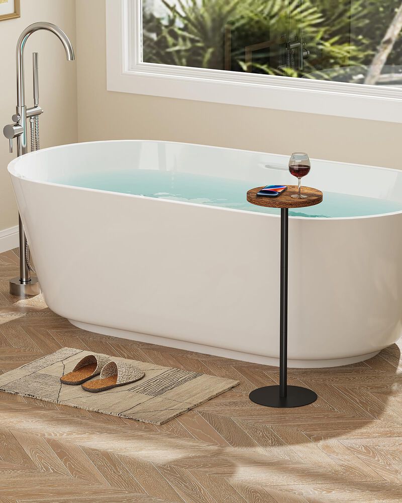 TUTOTAK Tall Round Side Table, Small End Table, Set of 2, Beside Table, Drink Table, Pedestal Side Table, livingroom, Brown TB01