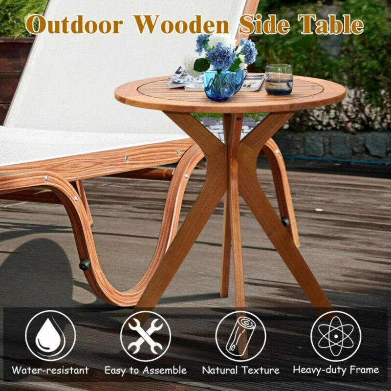 Hivvago 27 Inch Outdoor Round Solid Wood Coffee Side Bistro Table