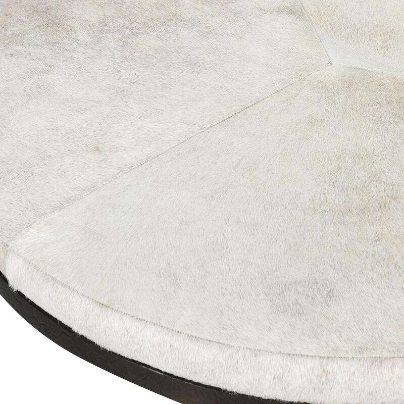 Ocea Round Coffee Cocktail Table, Ivory Leather Hide, Iron 36 Inch