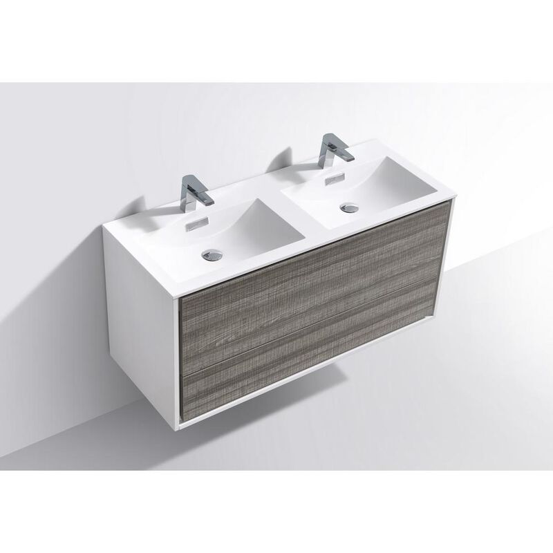 Kubebath DeLusso 48 Double Sink  Ash Gray Wall Mount Modern Bathroom Vanity