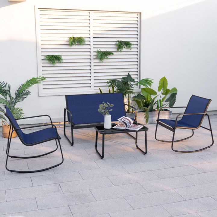 Hivvago 4 Piece Patio Rocking Set with Glass-Top Table