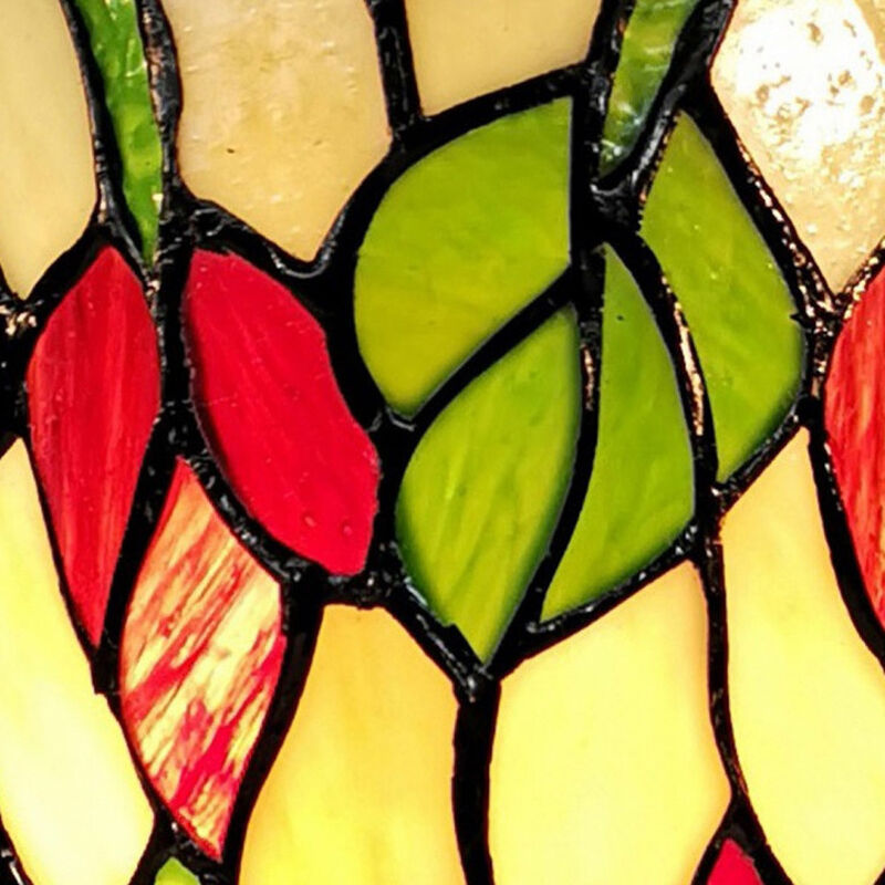 Hivvago 14" Red Green and Black Floral Stained Glass Accent Lamp