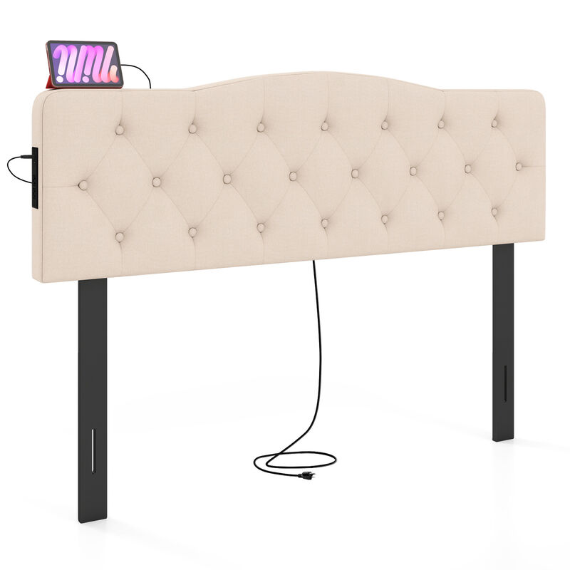 Upholstered Tufted Headboard for Full and Queen Beds with 2 Power Outlets image number 6