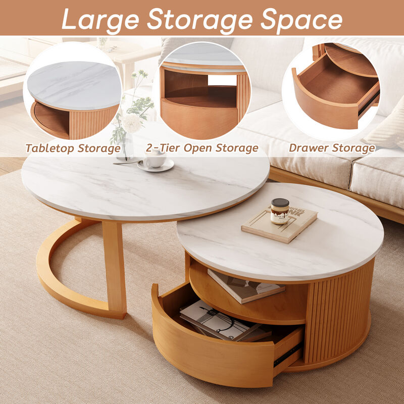 GOODSILO Modern Nesting Coffee Table with Marble Top and Two-Tier Storage image number 6