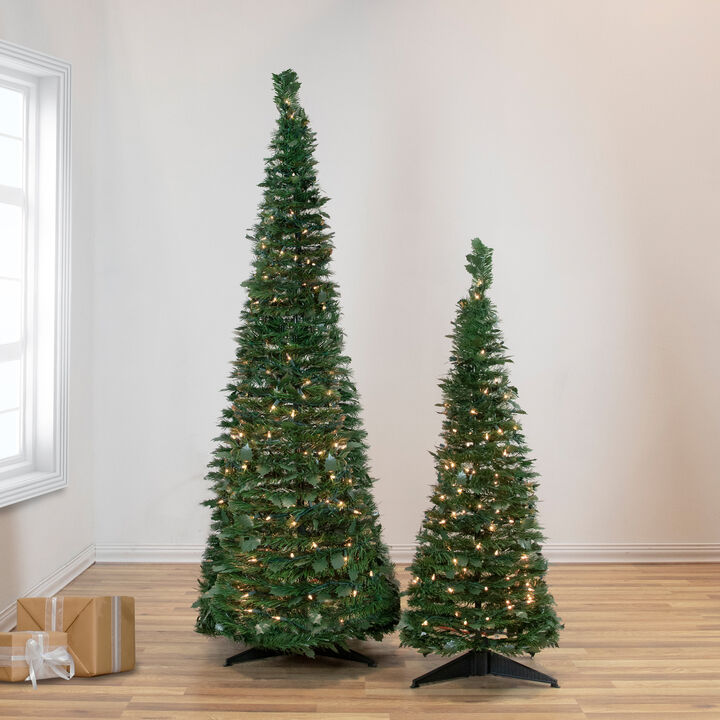 4' Pre-Lit Green Tinsel Pop-Up Artificial Christmas Tree  Clear Lights