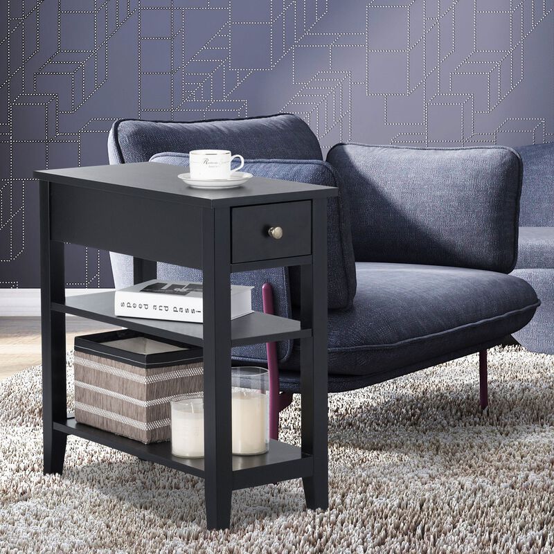 3-Tier Nightstand Bedside Table Sofa Side with Double Shelves Drawer