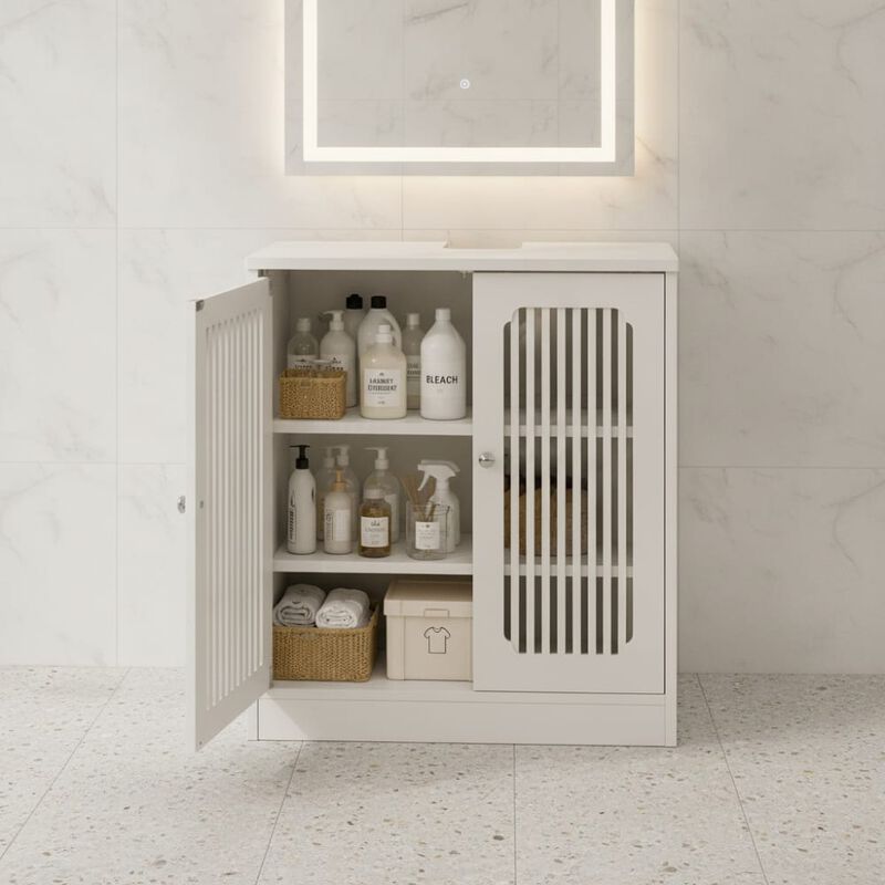 ELEMENT ACE Louvered Double-Door Floor-Standing Bathroom Vanity Cabinet Without Basin Adjustable Shelf Moisture Resistant Unit image number 3